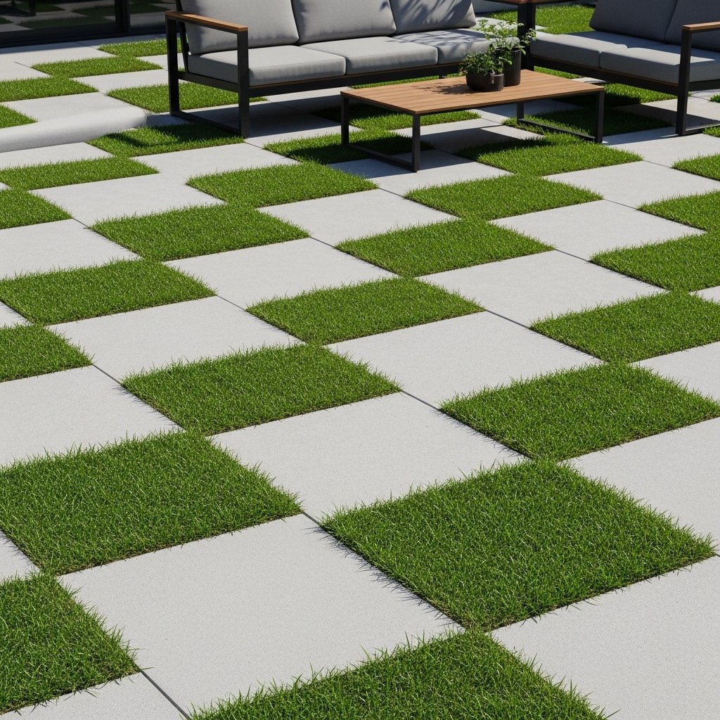 Checkerboard Concrete and Grass