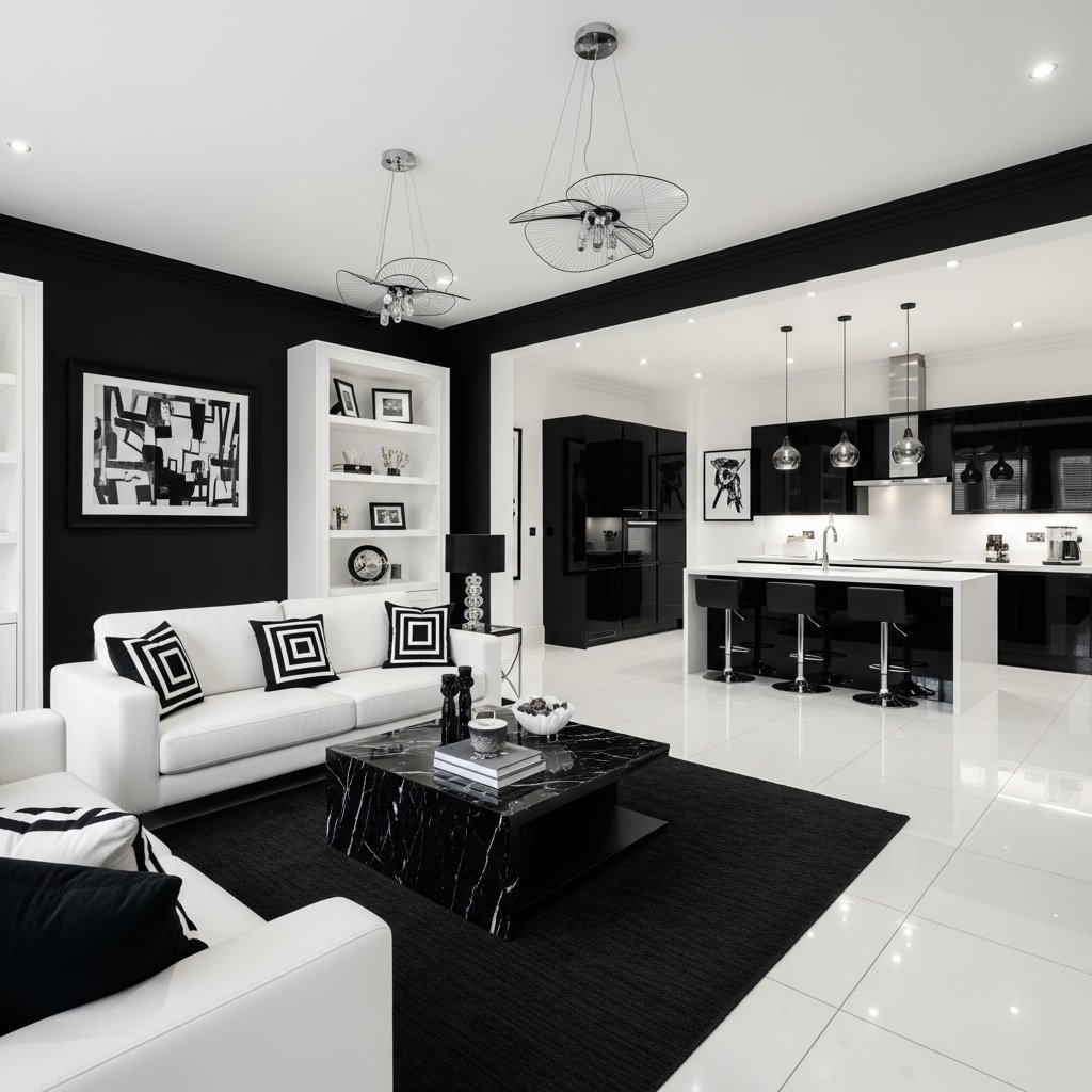 Contemporary Black and White Open Concept