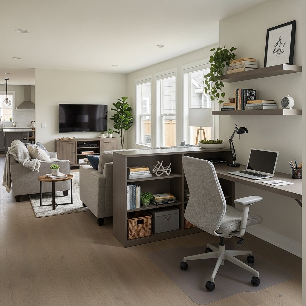 Open Concept Living Room with Home Office Nook
