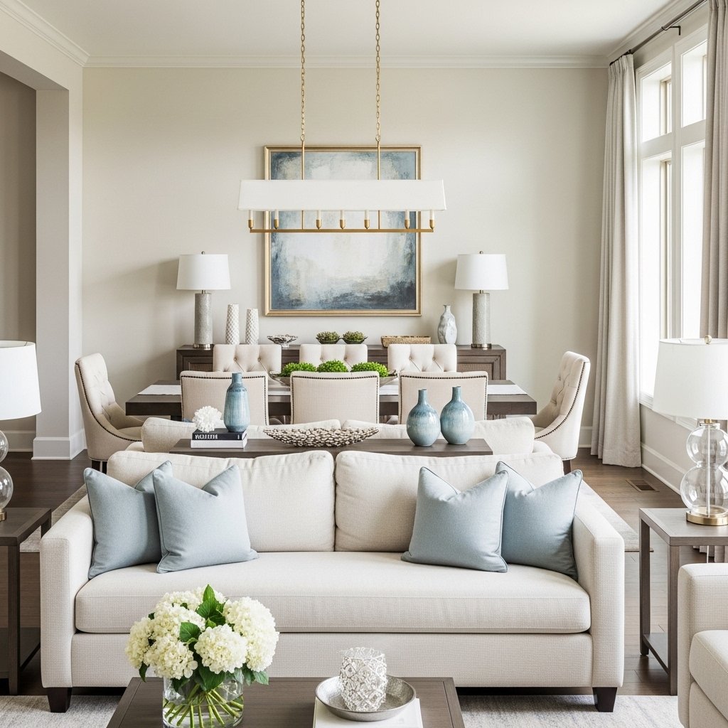 Open Concept Living Room with Dining Area Blend